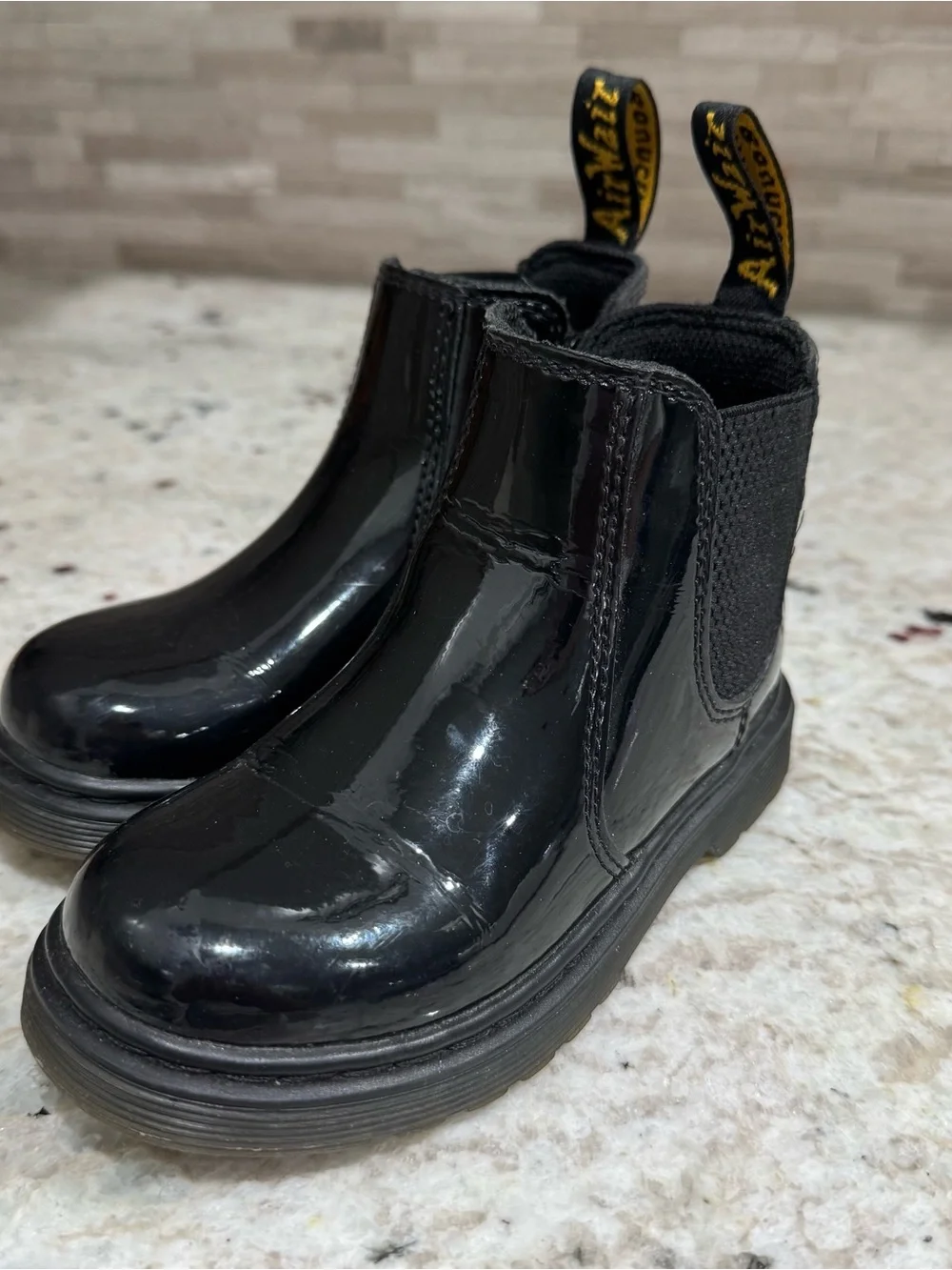 Dr. Martens Kids Black Patent Chelsea Boots with Pull Tabs